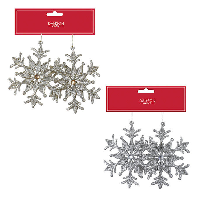 Ornement 5 po flocon brillant argent/champagne