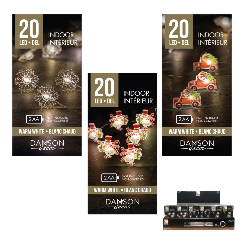 Jeu de lumière intérieur 20 lumières avec ornements de Noël blanc chaud