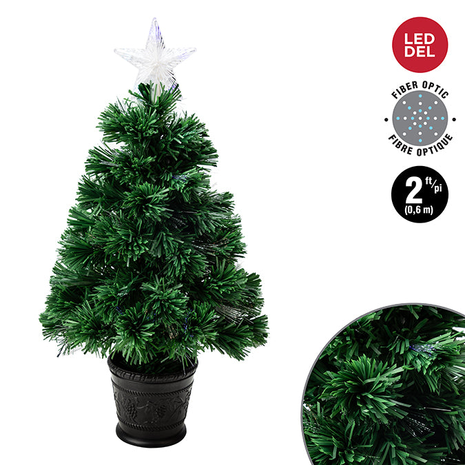 Sapin artificiel 24 po DEL à fibre optique dans un pot