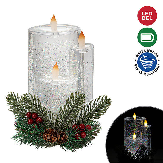 Chandelles DEL en acrylique remplies d'eau et de brillants 17 po x 21,5 po