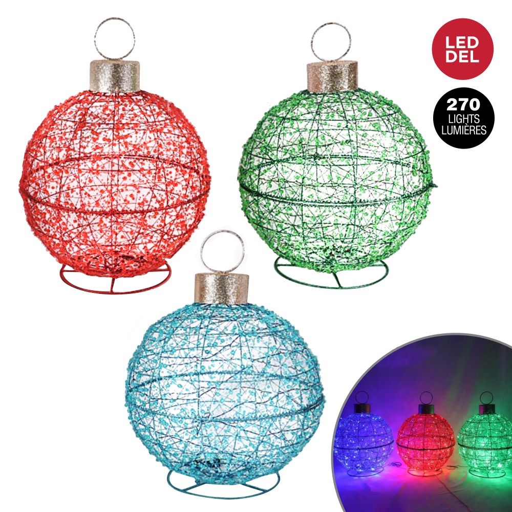 Décoration en fil DEL boule de Noël 26,7 po (ensemble de 3)