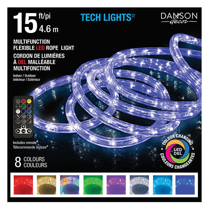 Ruban de lumières pour intérieur/extérieur, DEL à couleurs changeantes, 15 pi