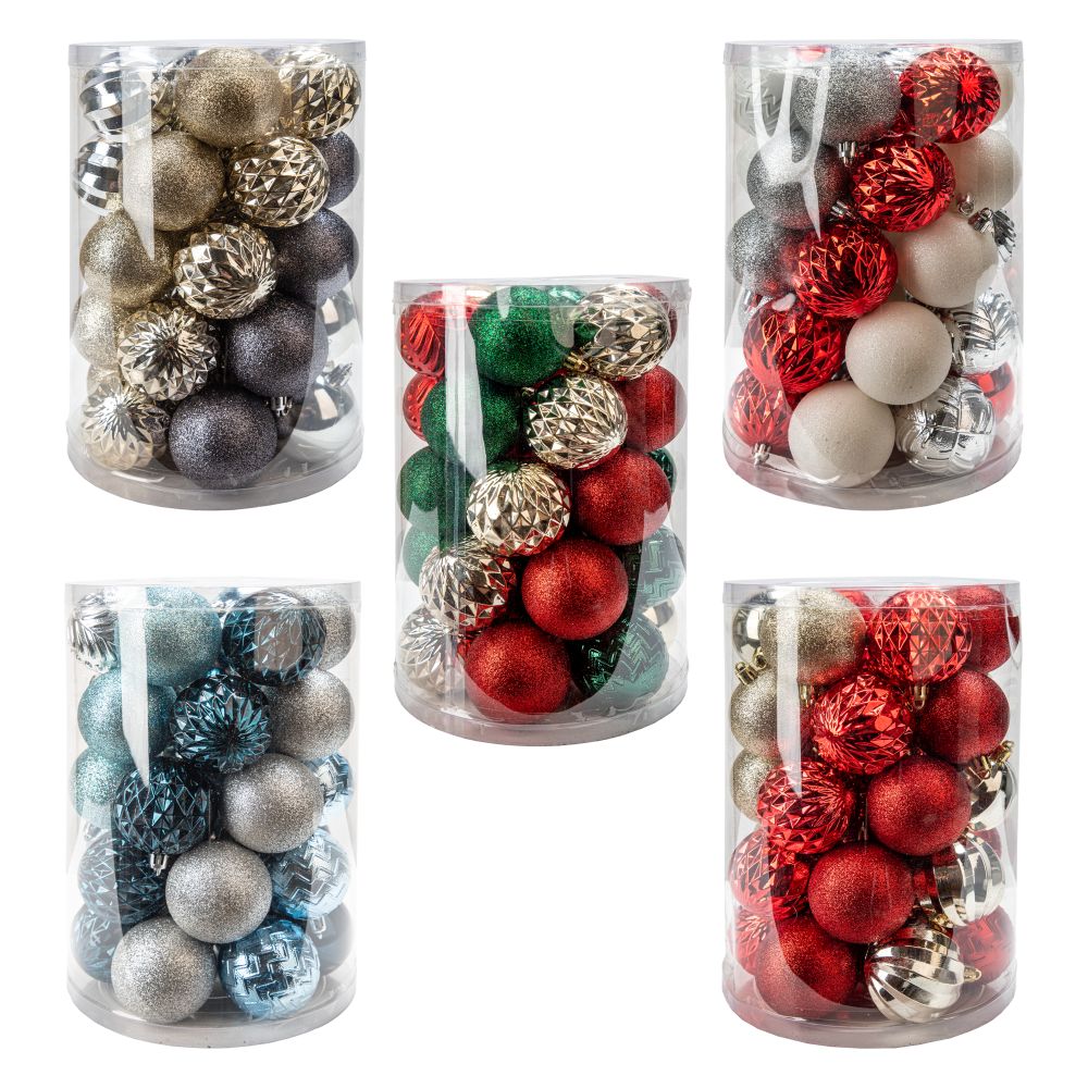 Ornement boule de Noël 60 mm mât, lustré et brillant (paquet de 34)