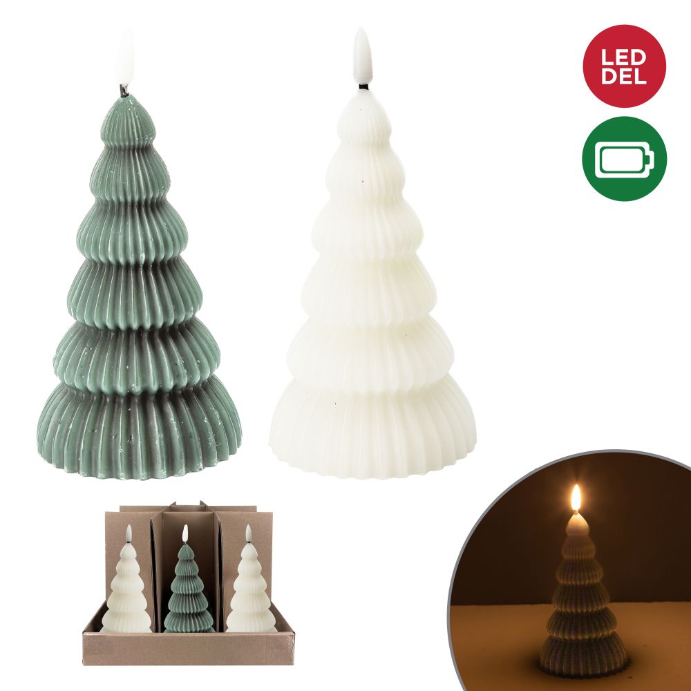 Chandelle à pile DEL 6 po en forme de sapin et enduite de cire blanc ou vert