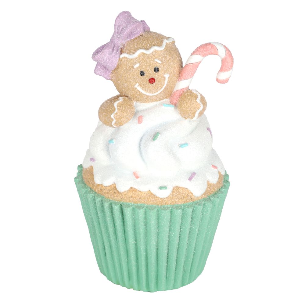 Cupcake avec bonhomme en pain d'épice en polyrésine 6 po