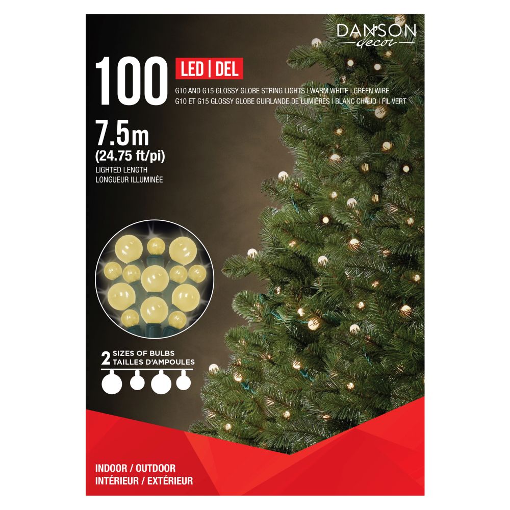 Jeu de lumière intérieur/extérieur G10/G15 blanc chaud avec fil vert