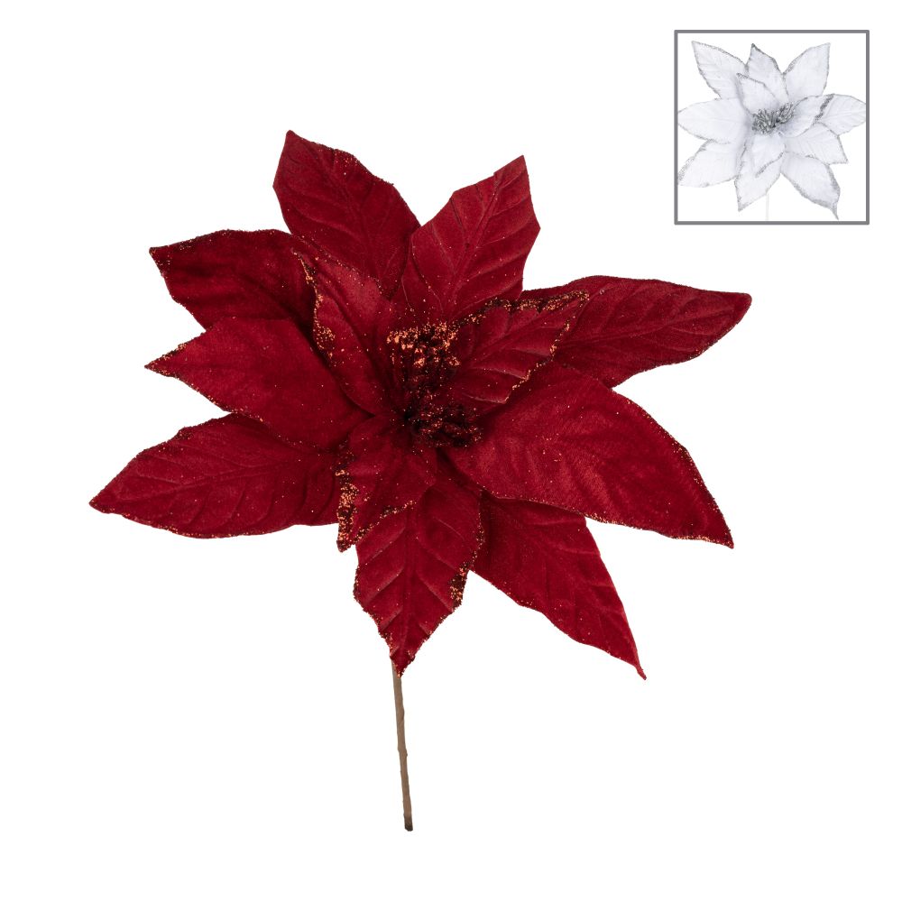 Tige de poinsettia avec bordure brillante 19,5 po