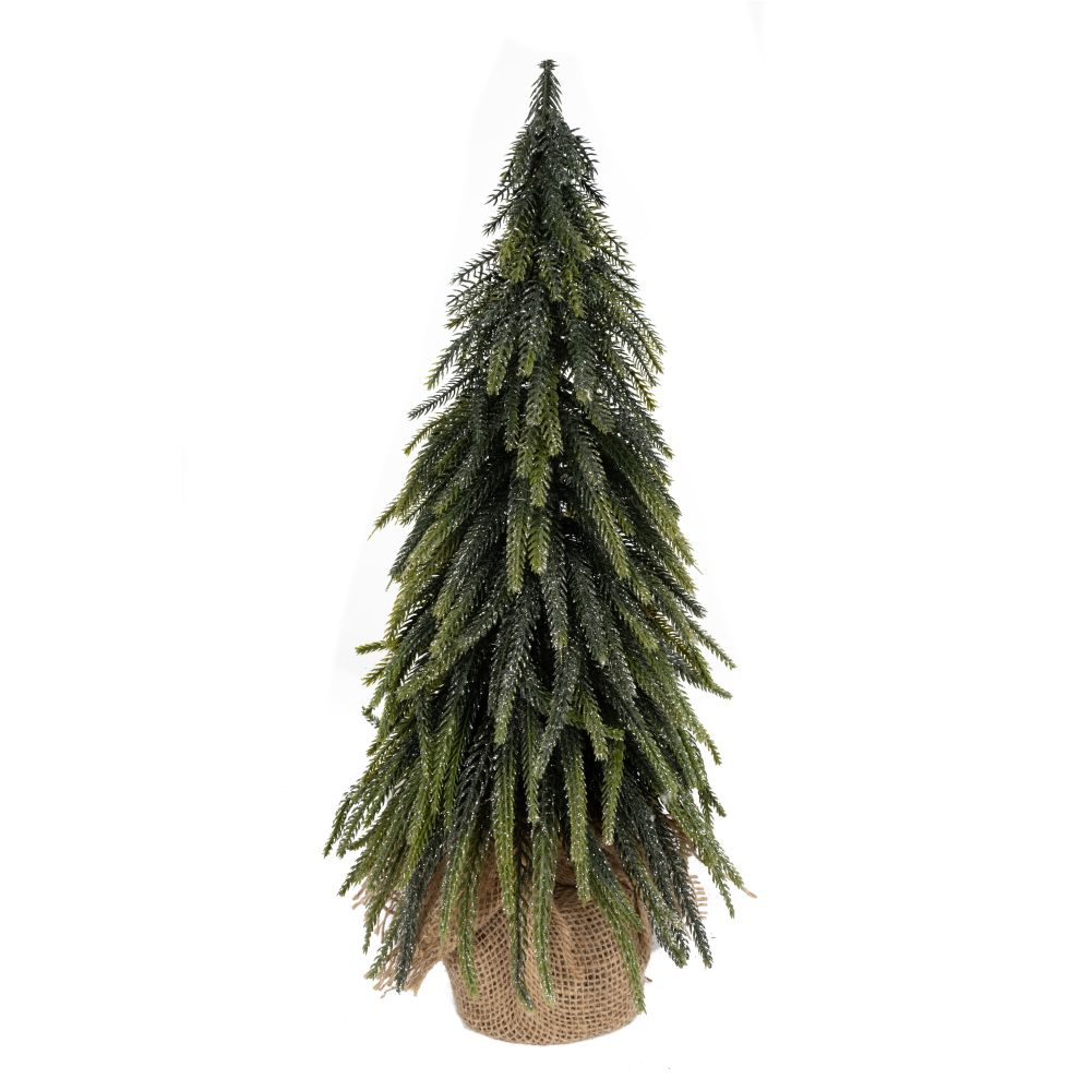 Sapin pailleté 17 po avec base recouverte de toile de jute