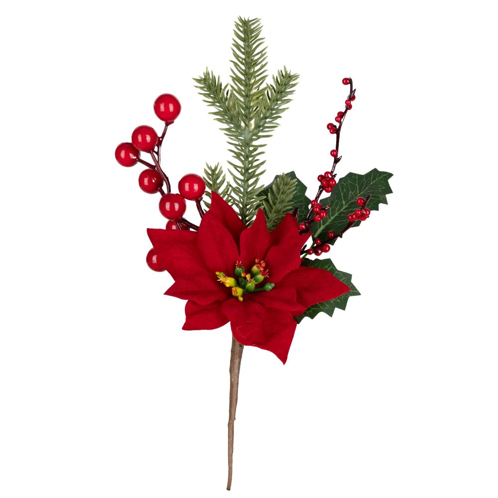 Branche 6 po de poinsettia avec pin et baies
