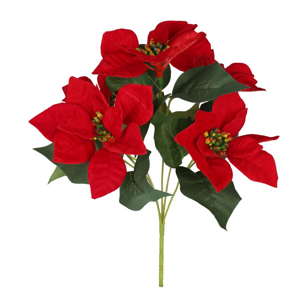 Tige de poinsettia avec feuilles 12,9 po