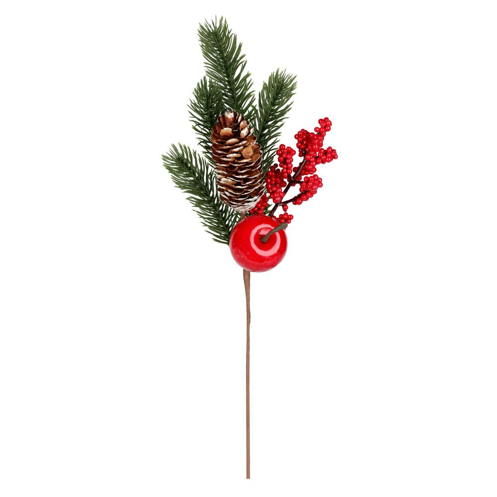 Tige de pin 9,8 po avec pomme de pin, baies et pomme