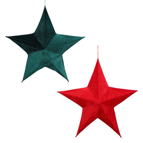 Étoile en velours 31 po rouge/vert avec rangement facile