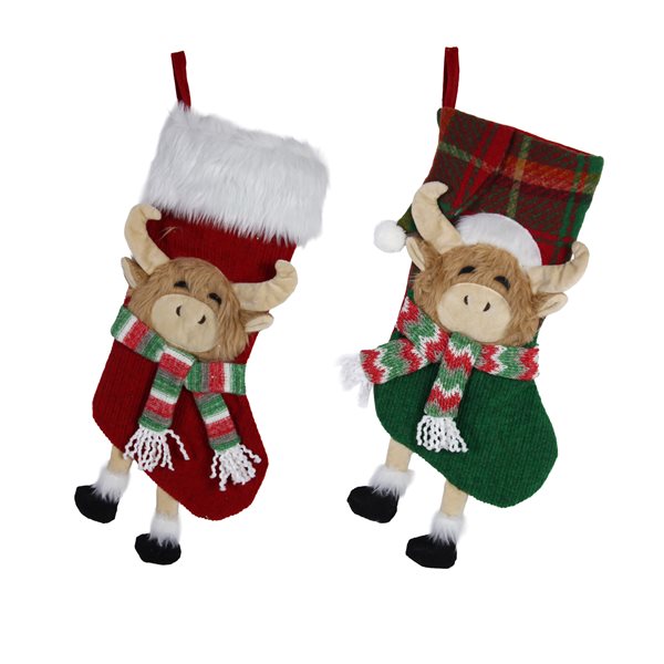 Bas de Noël 19,7 po vache highland rouge/vert