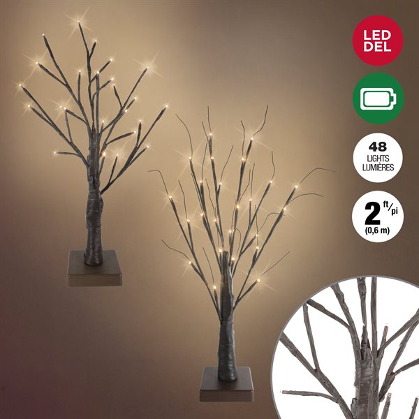 Arbre pré-éclairé 23,6 po avec 48 lumières DEL blanc chaud