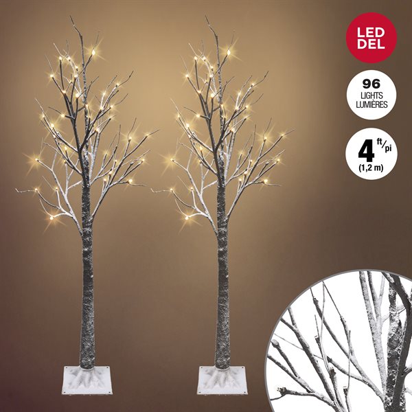 Ensemble de 2 arbres pré-éclairés 4 pi avec 96 lumières DEL blanc chaud