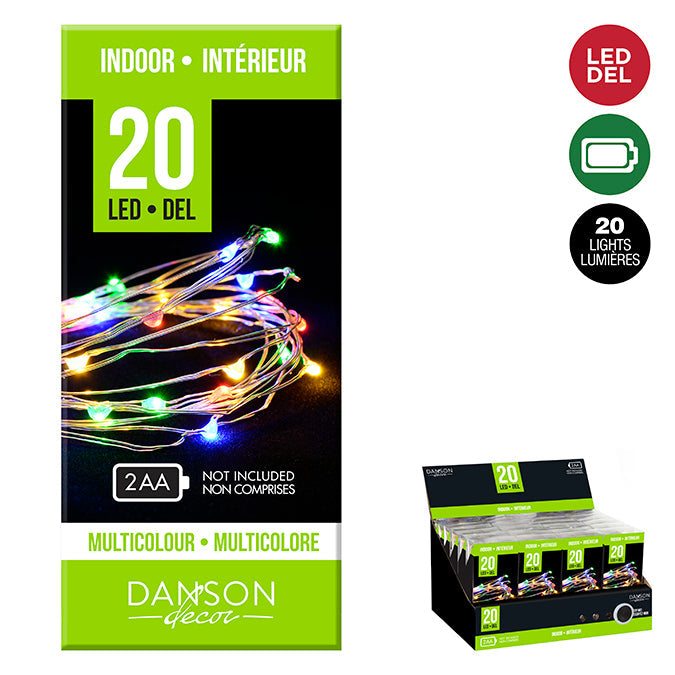 Lumières pour intérieur, 20 micropoints DEL, multicolore, à piles