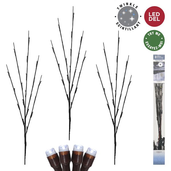 Ensemble de 3 piquets 30 po 60 lumières extérieures DEL blanc chaud