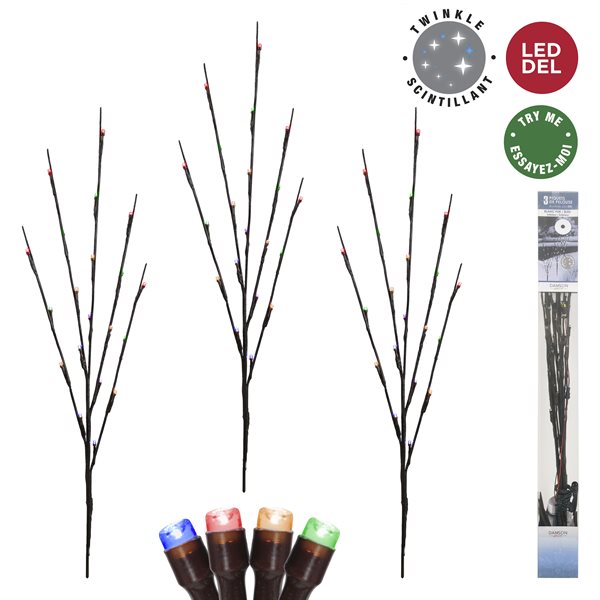 Ensemble de 3 piquets 30 po 60 lumières extérieures DEL multicolore