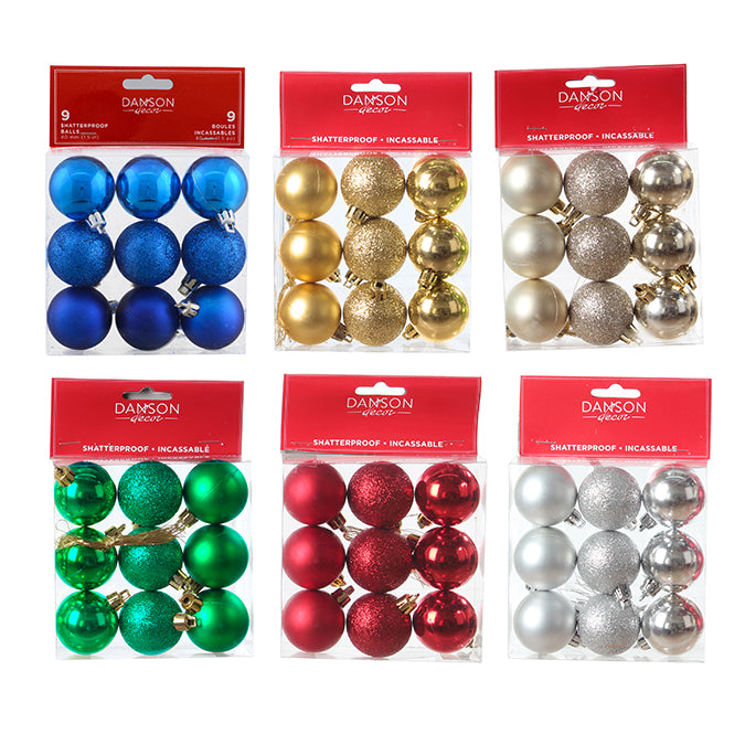 Ornement boule de Noël 44 mm (paquet de 9)
