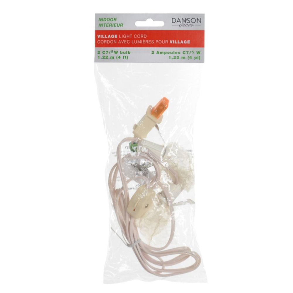 Fil électrique 4 pi blanc avec 2 lumières 5W/C7 pour village