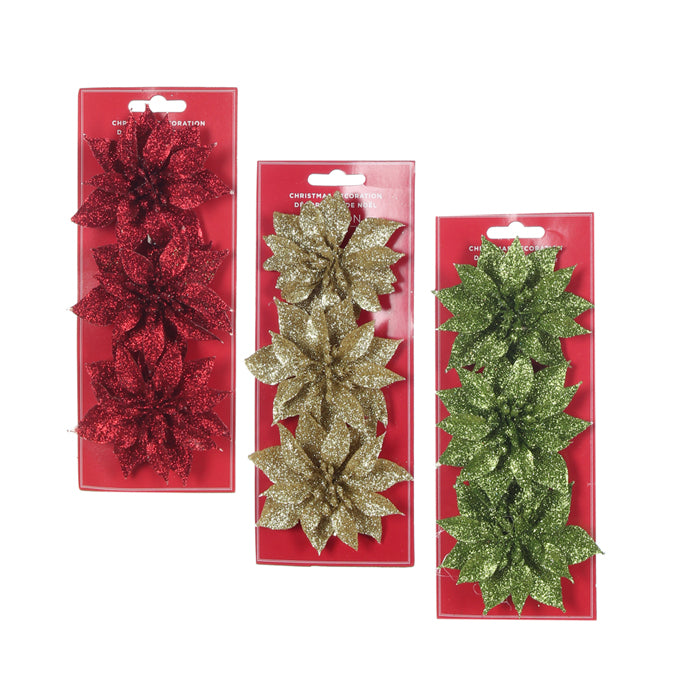 Poinsettia artificiel 4 po (paquet de 3) brillant