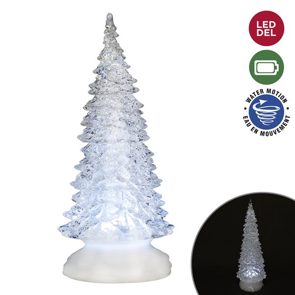 Sapin de Noël DEL 10,6 po avec eau en mouvement clair