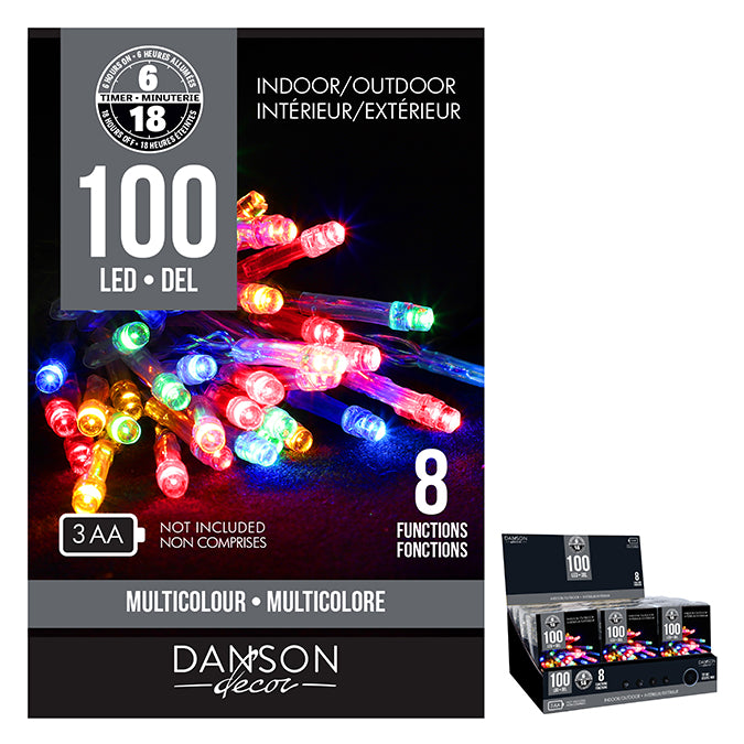 Lumières pour intérieur, 100 DEL, multicolore, à piles