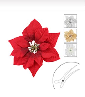 Poinsettia artificiel sur pince 9 po