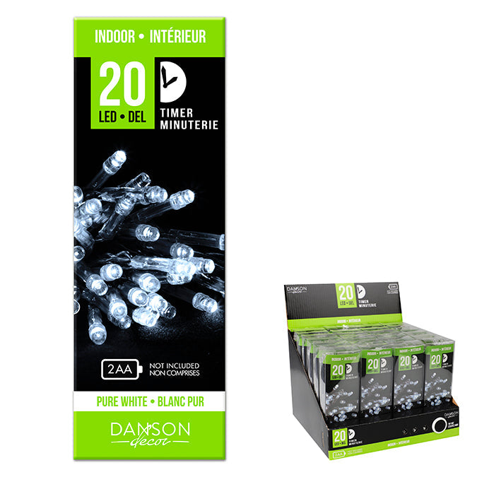 Lumières pour intérieur, 20 DEL, blanc pur, à piles avec minuterie