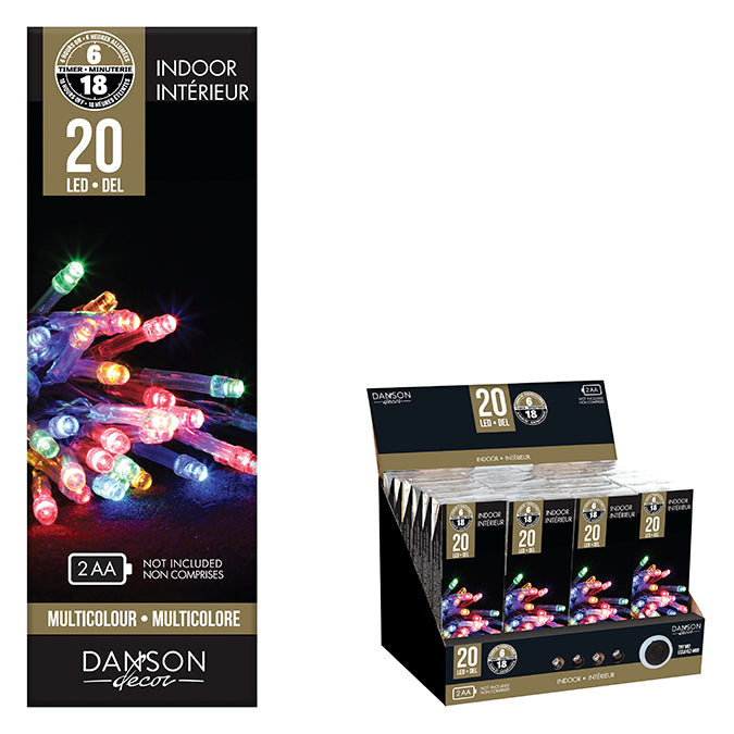 Lumières pour intérieur, 20 DEL, multicolore, à piles
