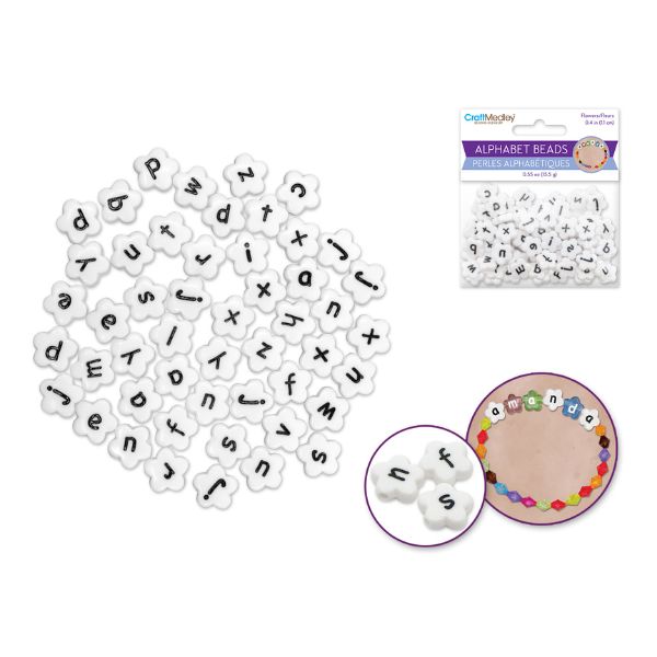 Perles 11 mm fleurs blanches avec lettre noire