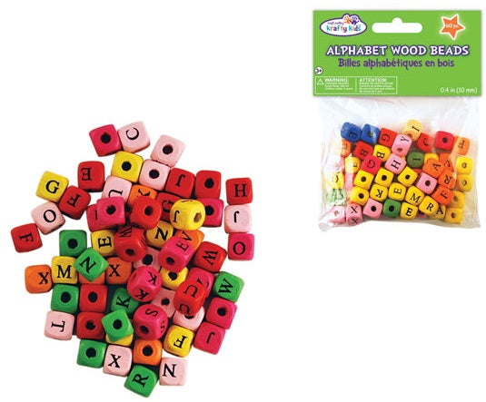 Perle alphabet en bois 10 mm multicolore (paquet de 60)