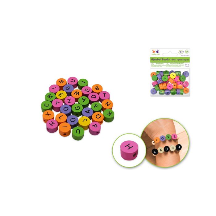 Perle de bois avec lettre de l'alphabet multicolore (paquet de 31)