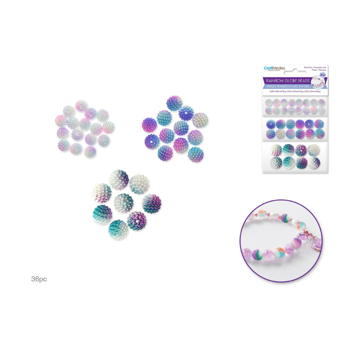 Perle en plastique ronde arc-en-ciel bleu (paquet de 36)