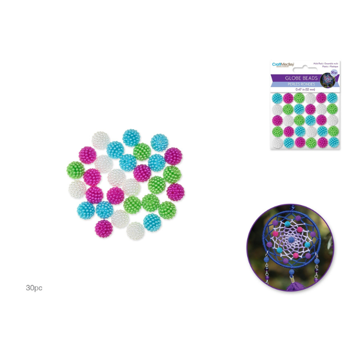 Perle en plastique ronde 12 mm couleurs pâles (paquet de 30)