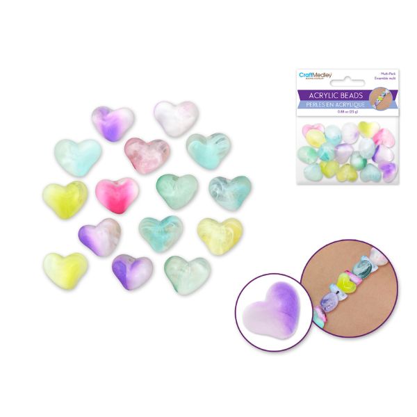 Billes en acrylique 17 mm coeur givré marbré