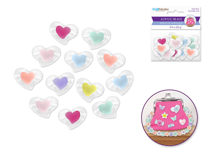 Perle en acrylique 25 g coeur glamour