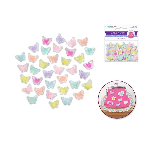 Perles en acrylique 25 g forme de papillons