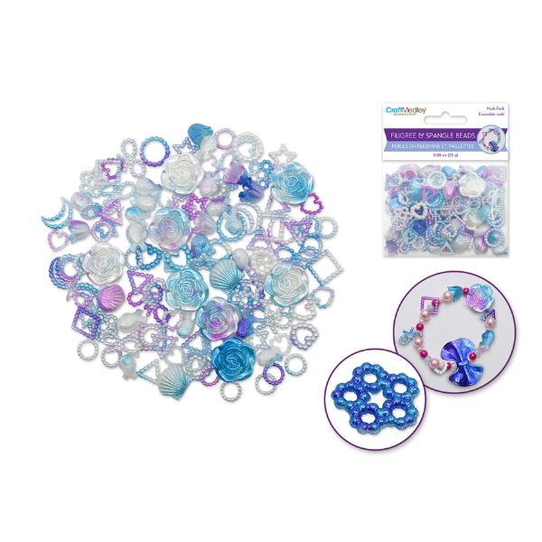 Perles en filigrane et paillettes 25 g bleu et mauve