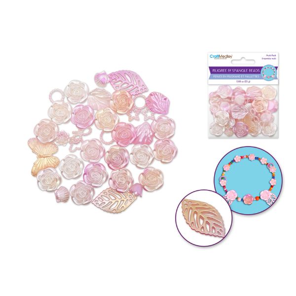 Perles en filigrane et paillettes 25 g rose