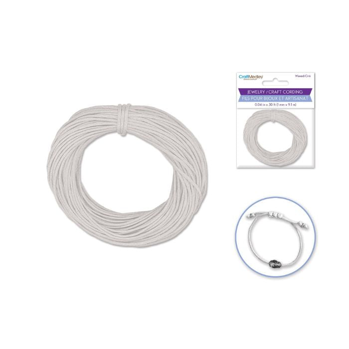 Corde de coton ciré 1 mm x 30 pi blanc