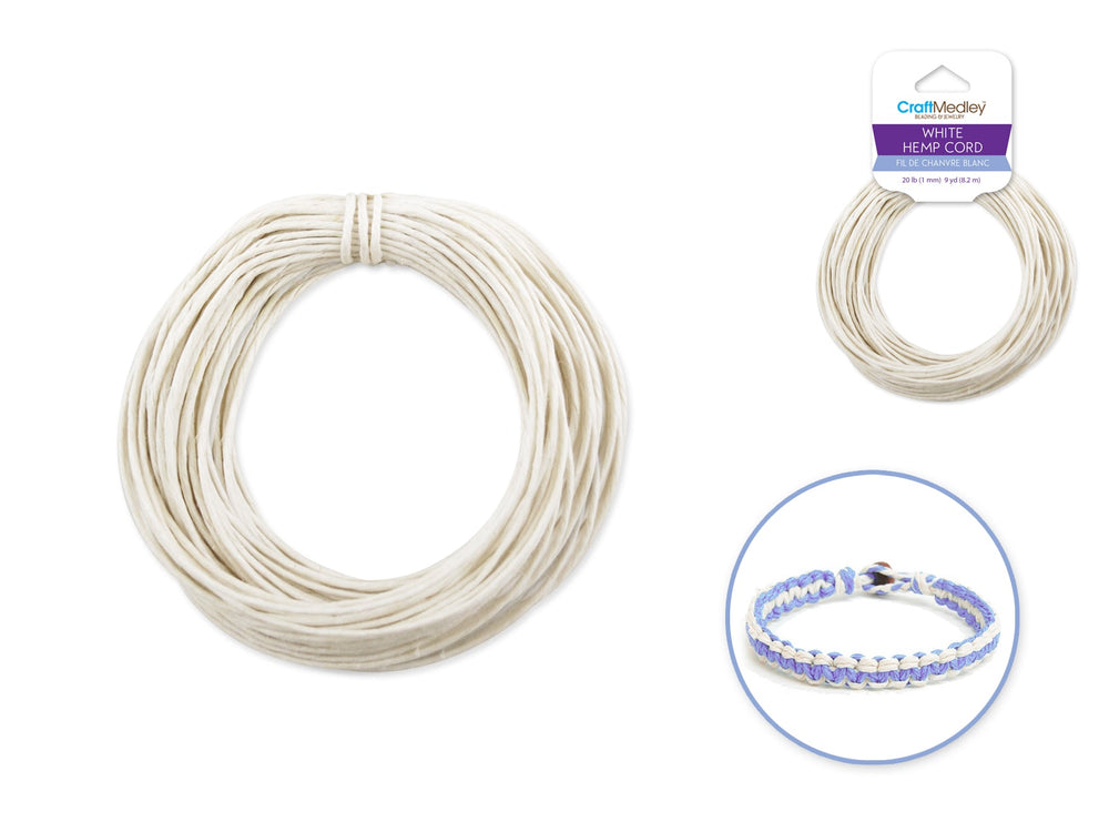Fil de chanvre naturel 1 mm x 27 pi blanc