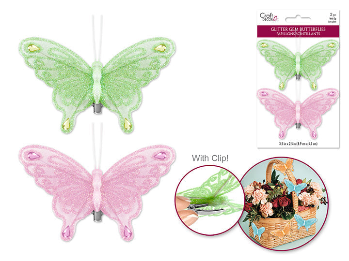 Papillons scintillants sur pince 3,5 po x 2,5 po (paquet de 2)