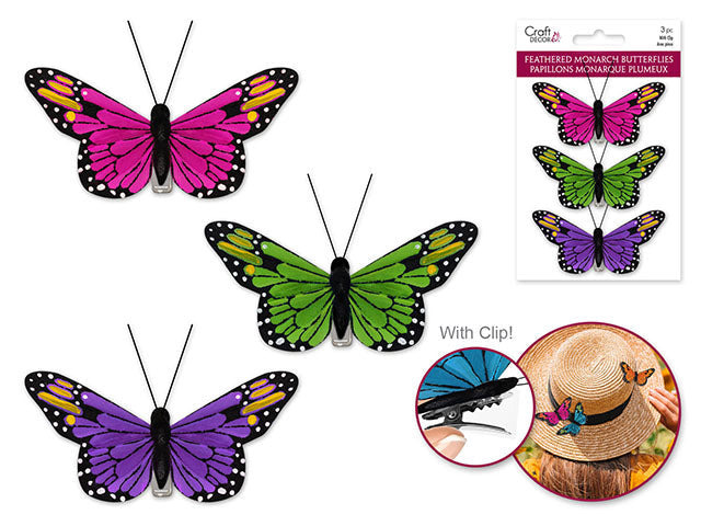 Papillon monarque sur pince 3,25 po (paquet de 3)