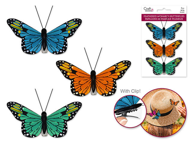 Papillon monarque sur pince 3,25 po (paquet de 3)