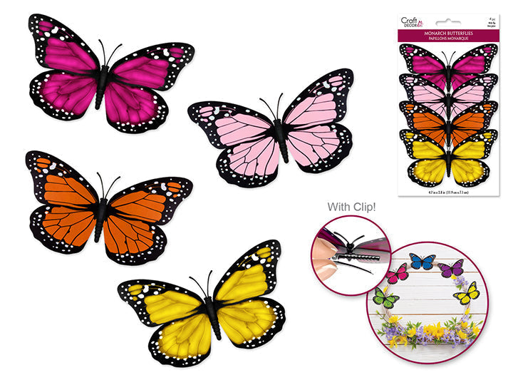 Papillons monarque sur pince 4,7 po x 2,8 po (paquet de 4)