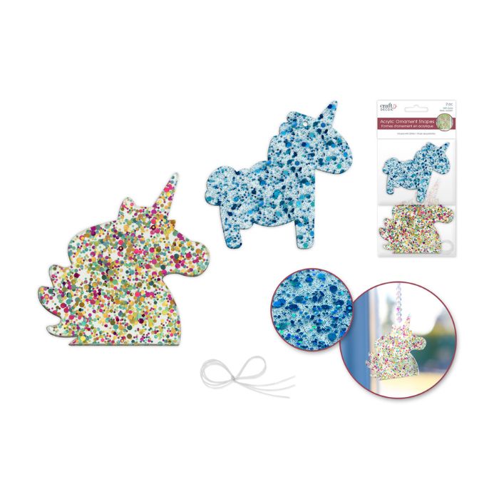 Ornement en acrylique brillant 8-10 cm licorne (paquet de 2)