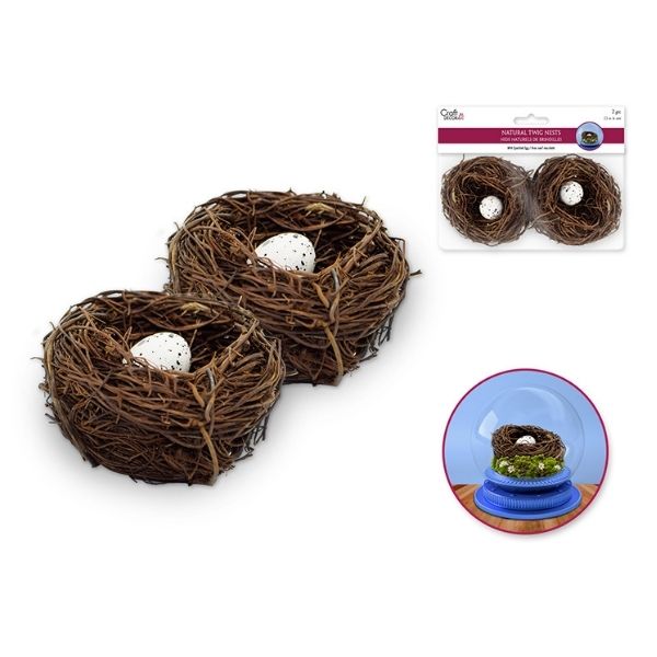 Nid en brindilles naturelles 2,4 po avec oeufs (paquet de 2)