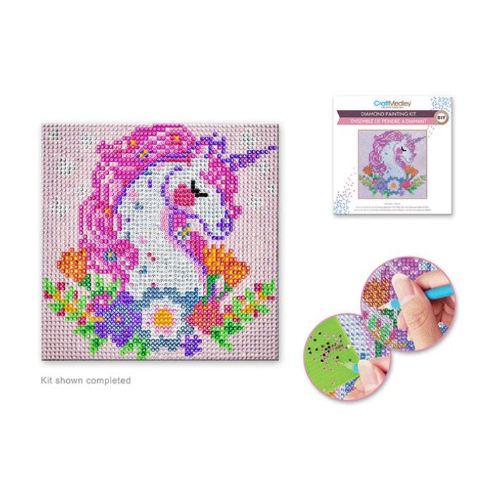 Broderie de diamant (Diamond Painting) 6,5 po x 6,5 po diamant rond licorne