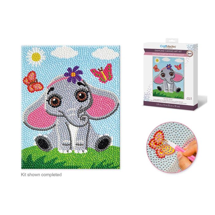 Broderie de diamant (Diamond Painting) 6 po x 7,5 po éléphant